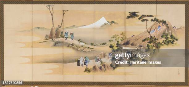 Country Scenes and Mount Fuji; one of a pair, Edo period, ca. 1830-1832. Artist Hokusai.