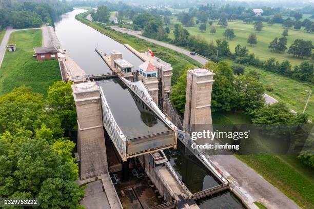 peterborough lift lock sito storico nazionale, trent-severn waterway, lock 21, peterborough, canada - hydraulics foto e immagini stock