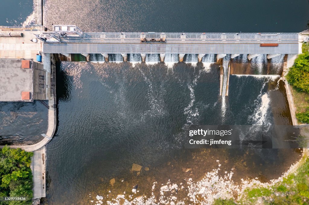 Aerial Cityscape, Otonabee River and Rotary Park, Peterborough, Canada