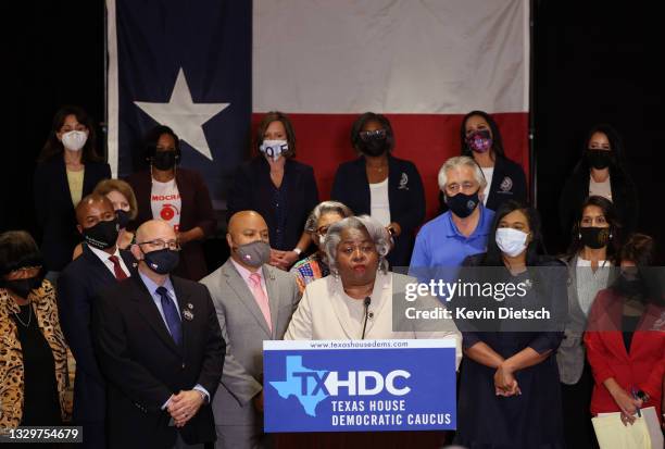 Texas State Rep. Barbara Gervin-Hawkins , joined by fellow Democratic Texas state representatives, speaks at a press conference on Texas Gov. Greg...