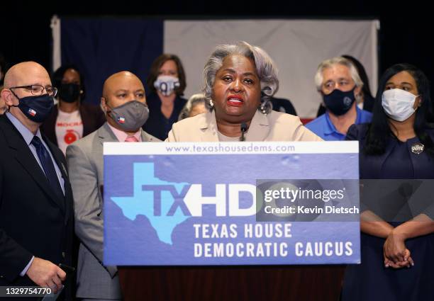 Texas State Rep. Barbara Gervin-Hawkins , joined by fellow Democratic Texas state representatives, speaks at a press conference on Texas Gov. Greg...