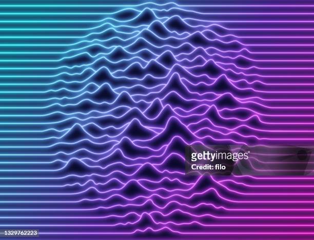 illustrazioni stock, clip art, cartoni animati e icone di tendenza di gradient sound waves lines abstract background - scuotere