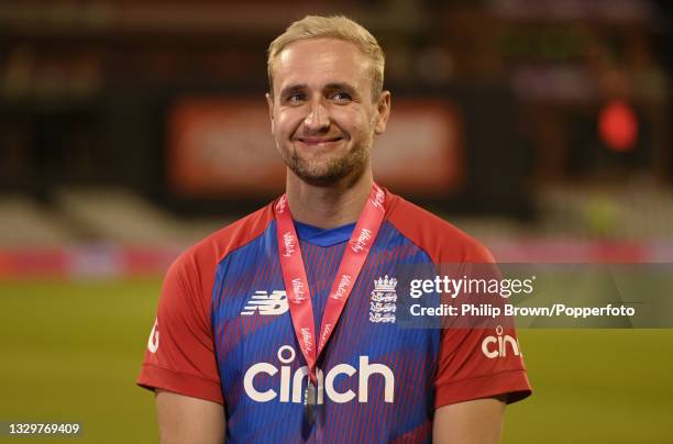 Liam Livingstone of England is interviewed after the 3rd Vitality T20 International between England and Pakistan at Emirates Old Trafford on July 20,...