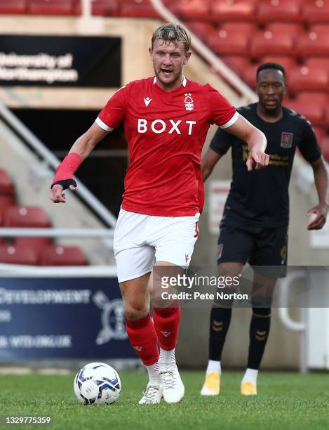 Joe Worrall of Nottingham Forest in action during the Pre-Season Friendly Match between Northampton Town and Nottingham Forest at Sixfields on July...