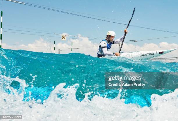 Lucien Delfour of Team Australia during training at the Kasai Canoe Slalom Center ahead of the Tokyo 2020 Olympic Games on July 21, 2021 in Tokyo,...