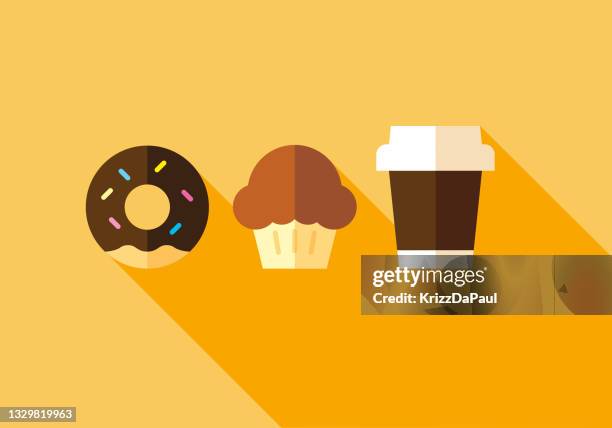 stockillustraties, clipart, cartoons en iconen met donut and muffin - café au lait