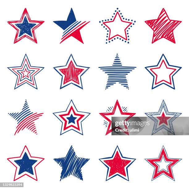 handgezeichnete sternsymbole - american flag clip art stock-grafiken, -clipart, -cartoons und -symbole