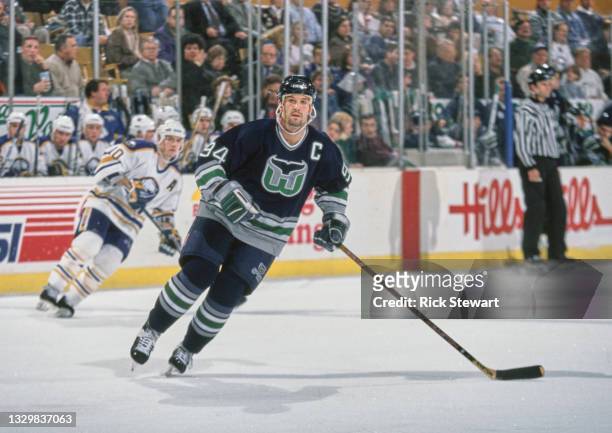 Brendan Shanahan, Captain and Left Wing for the Hartford Whalers in motion on the ice during the NHL Eastern Conference Northeast Division game...