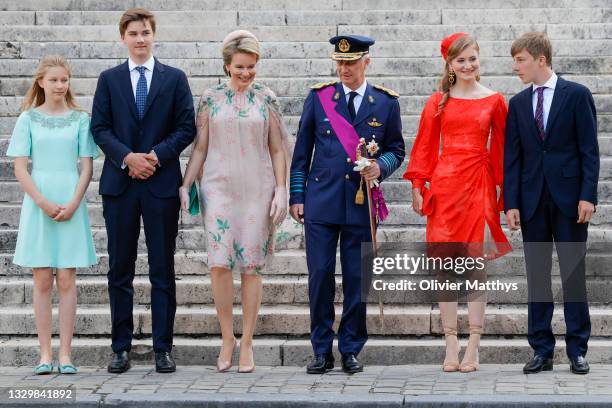 Princess Eleonore of Belgium, Prince Gabriel of Belgium, Queen Mathilde of Belgium, King Philippe of Belgium, Prince Emmanuel of Belgium and Princess...