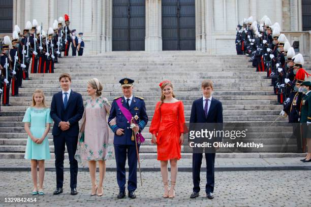 Princess Eleonore of Belgium, Prince Gabriel of Belgium, Queen Mathilde of Belgium, King Philippe of Belgium, Prince Emmanuel of Belgium and Princess...