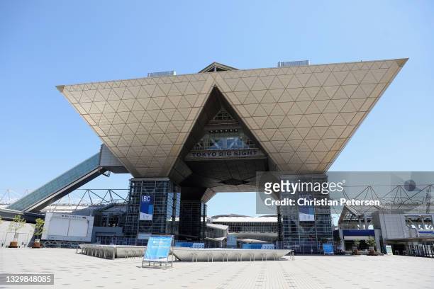 General view outside of the IBC/MPC Tokyo International Exhibition Centre ahead of the Tokyo 2020 Olympic Games on July 21, 2021 in Tokyo, Japan.