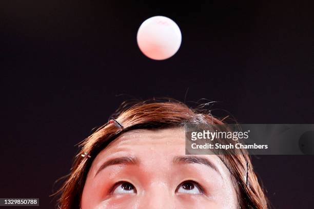 Chen Meng of Team China practices ahead of the Tokyo 2020 Olympic Games at Tokyo Metropolitan Gymnasium on July 21, 2021 in Tokyo, Japan.