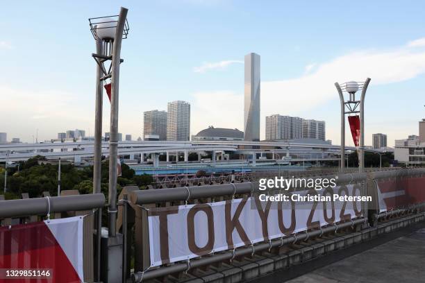 General view of "Tokyo 2020" signage on the Dream Bridge ahead of the Tokyo 2020 Olympic Games on July 21, 2021 in Tokyo, Japan.