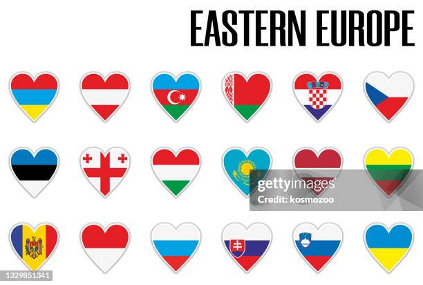 set flags eastern europe in heart with shadow and white outline - heart of slovenia stock illustrations