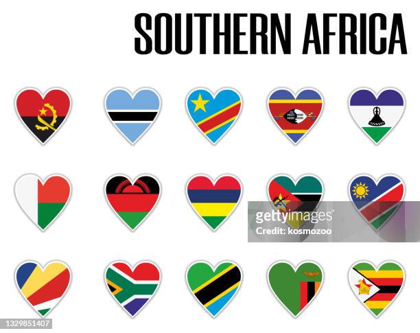 ilustrações, clipart, desenhos animados e ícones de definir bandeiras do sul da áfrica no coração com sombra e contorno branco - bandeira de zimbabué