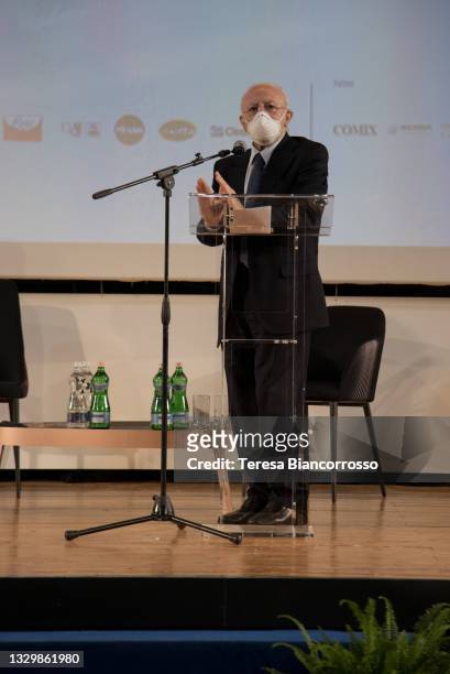 The Governor of the Campania Region Vincenzo De Luca on the stage of Giffoni Film Festival 2021 on July 21, 2021 in Giffoni Valle Piana, Italy....