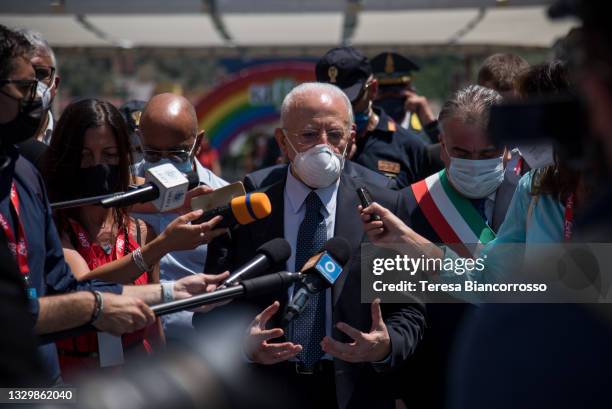 The Governor of the Campania Region Vincenzo De Luca attends the Giffoni Film Festival on July 21, 2021 in Giffoni Valle Piana, Italy. Present for...