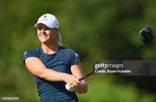 Anna Nordqvist of Sweden plays a shot during the Pro-Am prior to the start of the The Amundi Evian Championship at Evian Resort Golf Club on July 21,...