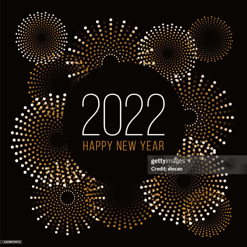Happy New Year Background with Fireworks. Winter holiday design template.