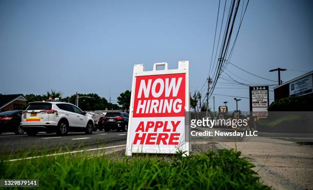 Photo of a help wanted sign along Middle Country Road in Selden on July 20, 2021.
