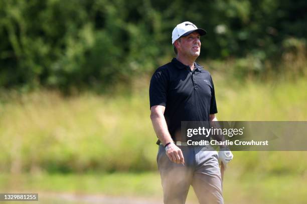 Graeme Swann plays in the pro am ahead of the Cazoo Open supported by Gareth Bale at Celtic Manor Resort on July 21, 2021 in Newport, Wales.