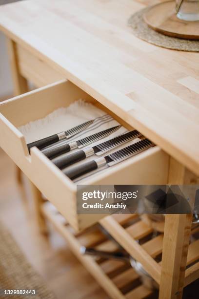 kitchen drawer with knife set - drawer bildbanksfoton och bilder