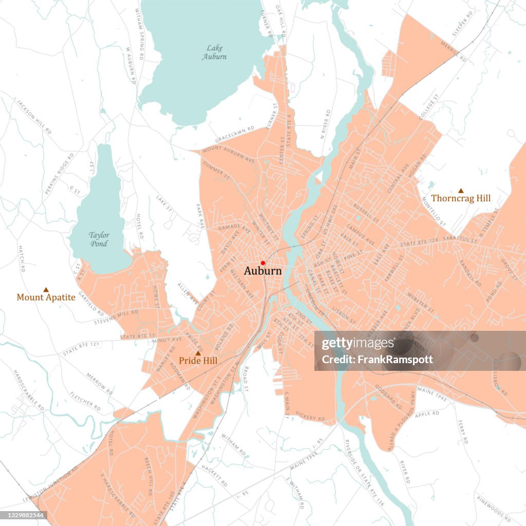 ME Androscoggin Auburn Vector Road Map