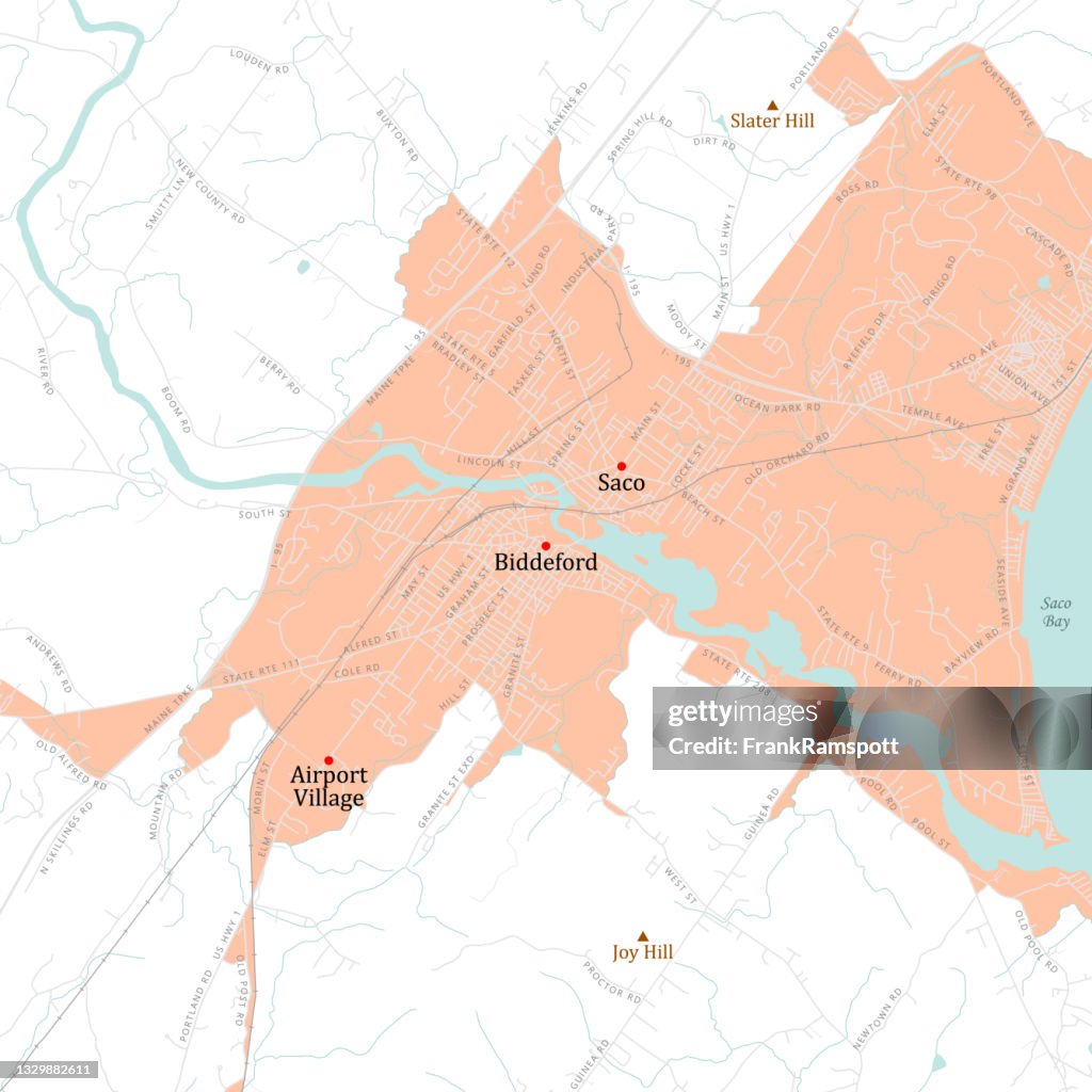 ME York Biddeford Vector Road Map