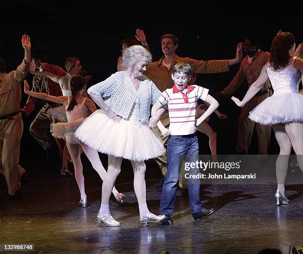 Katherine McGrath and Tade Biesinger perform at the "Billy Elliot" 3 years on Broadway celebration at the Imperial Theatre on November 15, 2011 in...
