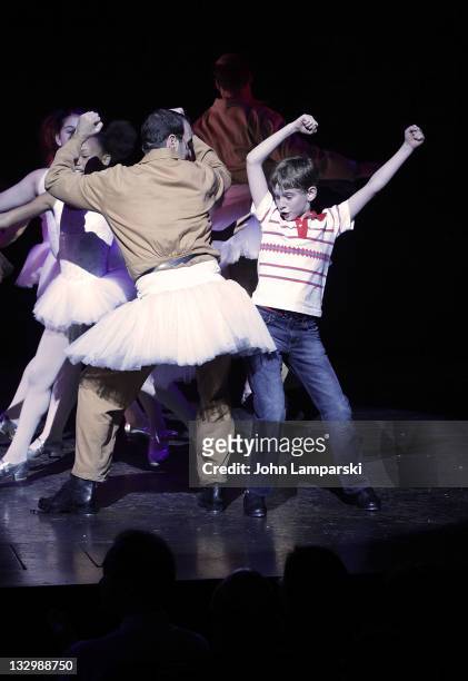 Tade Biesinger and cast perform at the "Billy Elliot" 3 years on Broadway celebration at the Imperial Theatre on November 15, 2011 in New York City.