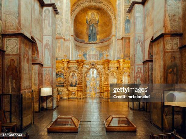 saint sophia cathedral interior - kiev, ukraine - russian orthodoxy stock pictures, royalty-free photos & images