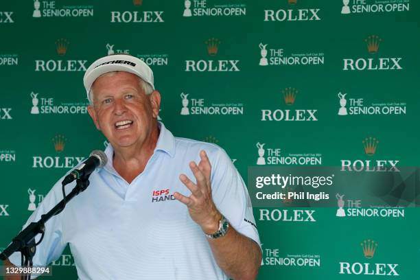 Colin Montgomerie of Scotland talking in a virtual press conference ahead of The Senior Open presented by Rolex at Sunningdale Golf Club on July 21,...