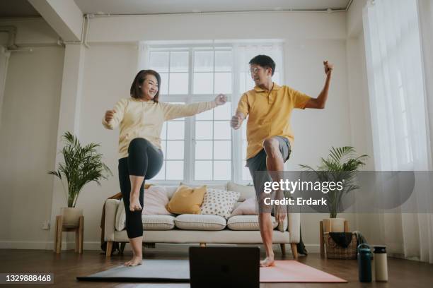 home workout with love emotion-stock photo - aerobics stock pictures, royalty-free photos & images
