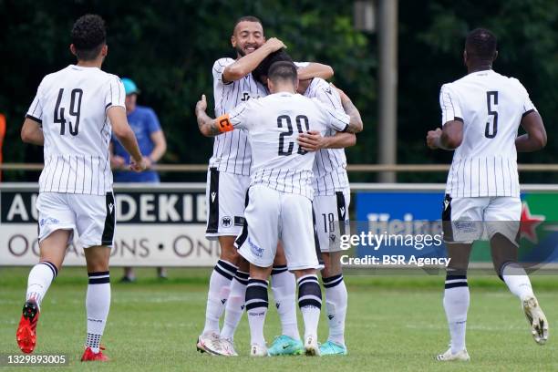 Miguel Castro of PAOK FC celebrates his goal with his teammates during the Pre-season Friendly match between Heracles Almelo and PAOK Saloniki on...