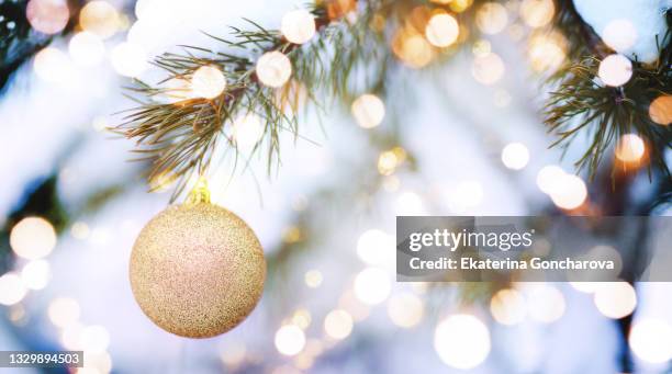 new year's beautiful background with christmas gold ball and christmas light bokeh. - holiday party imagens e fotografias de stock