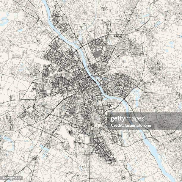 illustrazioni stock, clip art, cartoni animati e icone di tendenza di mappa vettoriale di varsavia, polonia - map of warsaw poland