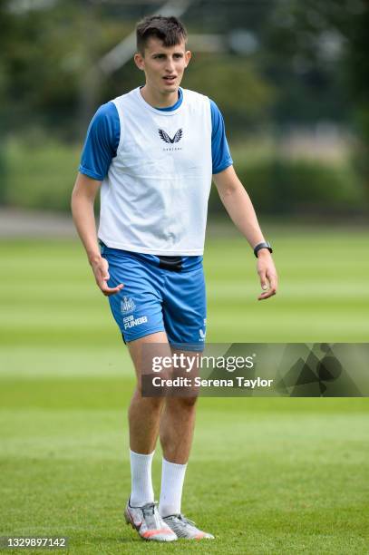 Kelland Watts during the Newcastle United Pre Season Training session at the Newcastle United Training Centre on July 21, 2021 in Newcastle upon...
