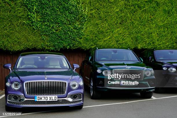 Bentley courtesy cars lined up at The Senior Open presented by Rolex at Sunningdale Golf Club on July 21, 2021 in Sunningdale, England.