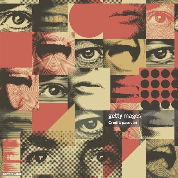 seamless pattern with human eyes and mouths - person yawning stock illustrations