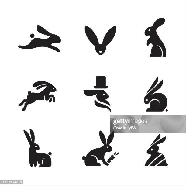 illustrations, cliparts, dessins animés et icônes de icônes de lapin - lapereau