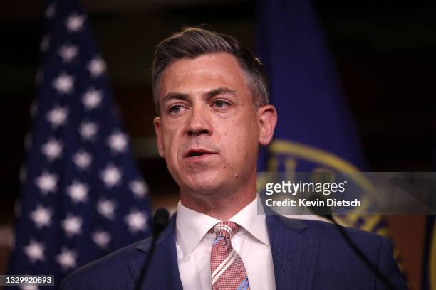Rep. Jim Banks speaks at a news conference on House Speaker Nancy Pelosi’s decision to reject two of Leader McCarthy’s selected members from serving...
