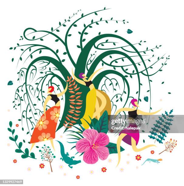 women dancing - dancing outside stock illustrations