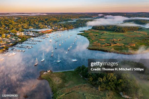 high angle view of lake against sky,united states,usa - massachusetts stock-fotos und bilder