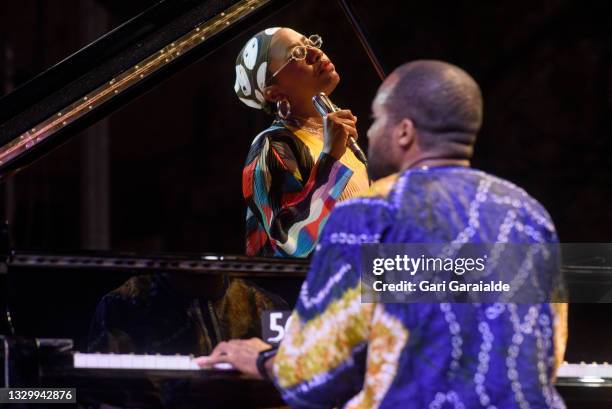 American jazz vocalist Cécile McLorin Salvant and American jazz pianist Sullivan Fortner perform onstage during 56th Donostiako Jazzaldia Jazz...