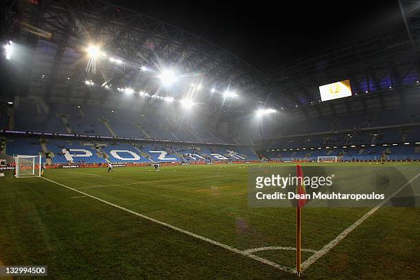 General view of the ground prior to the International Friendly match between Poland and Hungary at the Miejski Stadium on November 15, 2011 in...