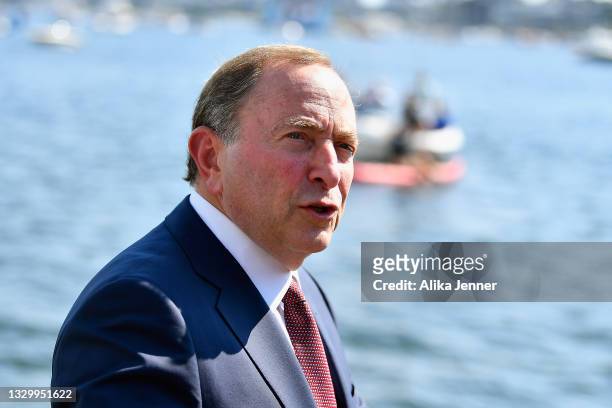 Commissioner Gary Bettman prepares for the 2021 NHL Expansion Draft at Gas Works Park on July 21, 2021 in Seattle, Washington. The Seattle Kraken is...