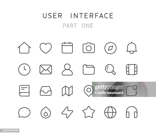 bildbanksillustrationer, clip art samt tecknat material och ikoner med user interface thin line icons - stars v thunder