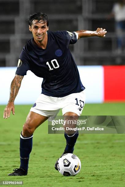 Bryan Ruiz of Costa Rica handles the ball during the first half against Jamaica at Exploria Stadium on July 20, 2021 in Orlando, Florida.