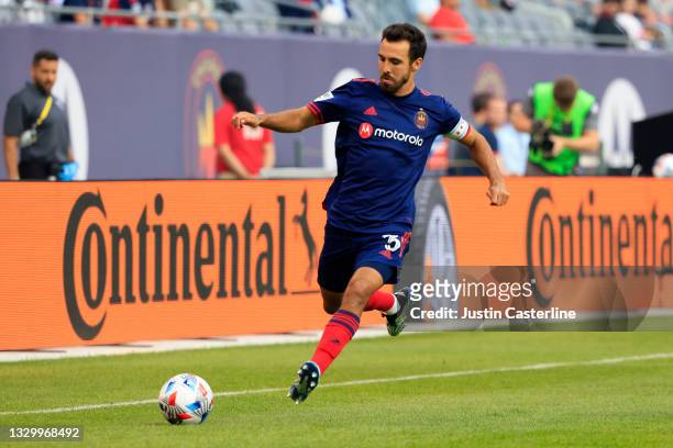 Jonathan Bornstein of Chicago Fire controls the ball during the first half in the game against the D.C. United at Soldier Field on July 21, 2021 in...
