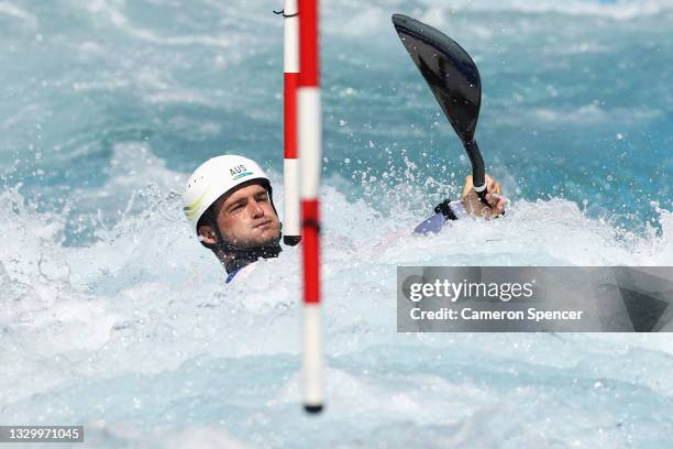 Lucien Delfour of Team Australia trains at the Kasai Canoe Slalom Centre ahead of the Tokyo 2020 Olympic Games on July 22, 2021 in Tokyo, Japan.